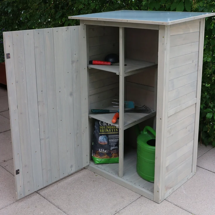 HABAU Gartenschrank "Benno" aus Holz, Grau, 76 x 56 x 117 cm – Bild 4