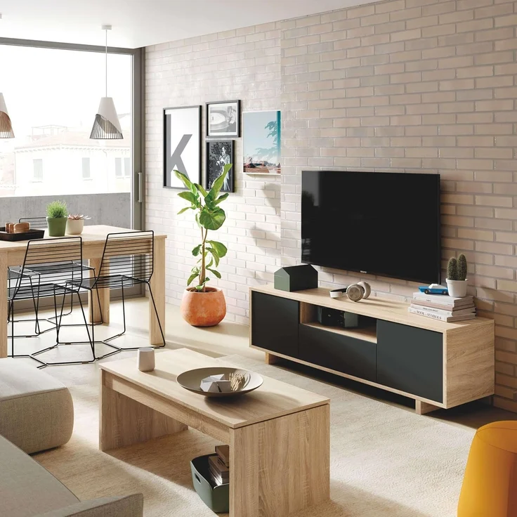 Habitdesign Zaira, TV-Schrank, Wohnzimmermöbel, Finish in kanadischer Eiche und Anthrazit, Maße: 150 cm (B) x 46 cm (H) x 41 cm (T) – Bild 6