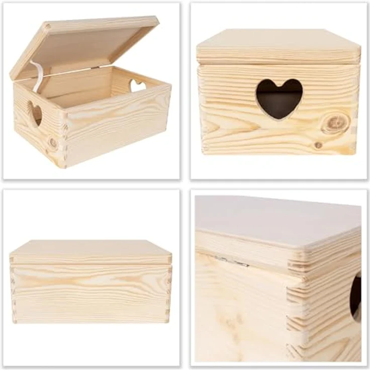 Creative Deco Aufbewahrungsbox Holzkiste mit Deckel Erinnerungsbox Holzbox, herzförmige Griffe – Bild 10