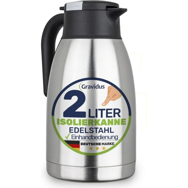 Edelstahl Isolierkanne 2 Liter mit Einhandbedienung – Bild 5