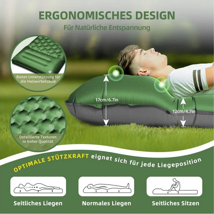 Bundviel Luftbett Isomatte Ultraleicht 8cm dick,faltbar Luftmatratze aufblasbare – Bild 4