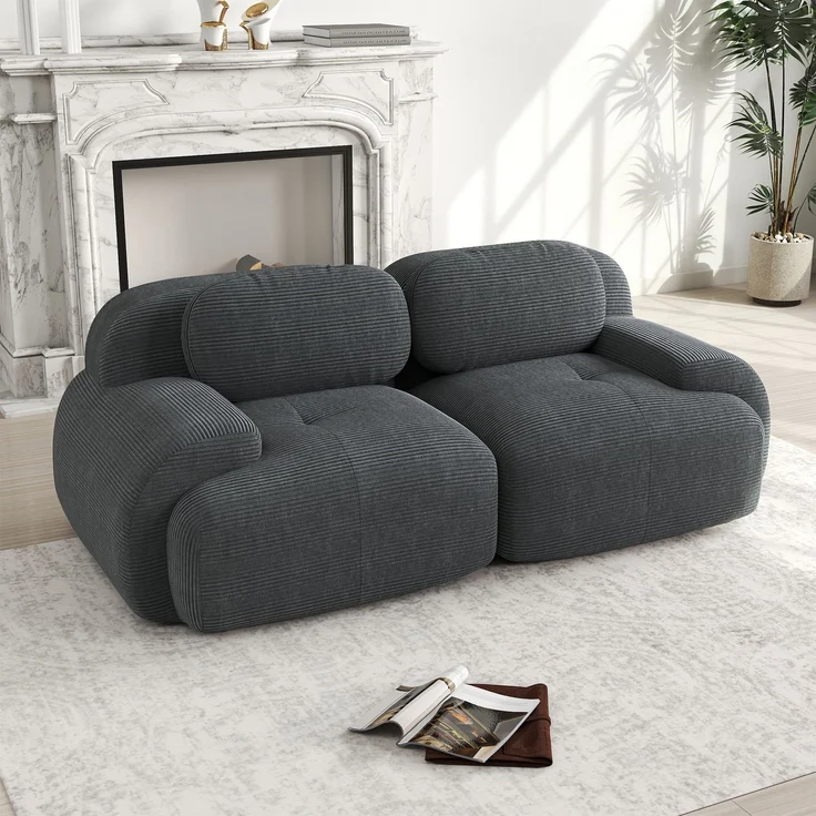 Loveseat-Sofa, aus Cordsamt modular kombinierbar mit geschwungenen Armlehnen und rutschfester Unterseite hochelastische Polsterung für Wohnzimmer Schlafzimmer und Heimkino, Cordsamt, Grey – Bild 3