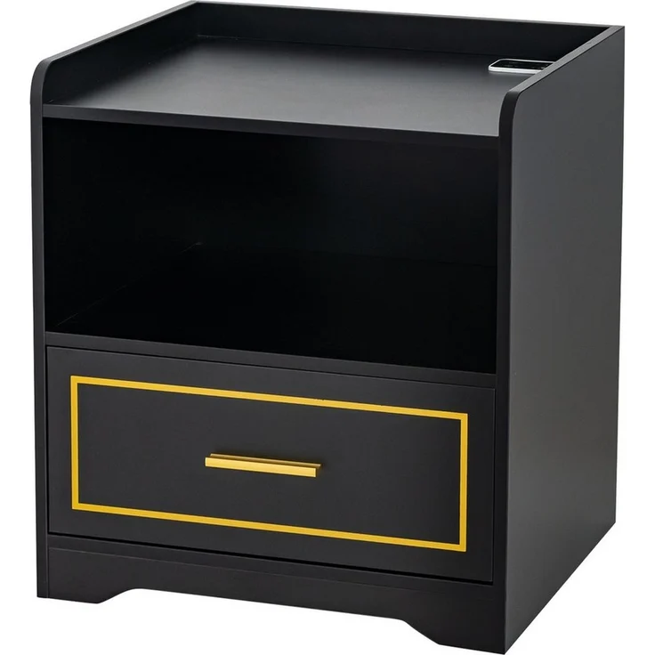 COSTWAY Nachttisch (1-St), LED, 3 Farben, mit Schublade&USB-Anschluss, Holz, Schwarz – Bild 1