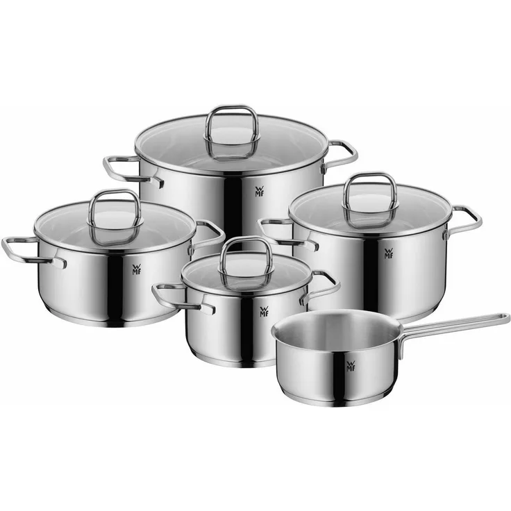 WMF Topf-Set Inspiration, Cromargan® Edelstahl Rostfrei 18/10 (Set, 9-tlg, Bratentopf Ø 20 cm, Fleischtopf Ø 16/20/24 cm, Stielkasserolle Ø 16 cm), Induktion