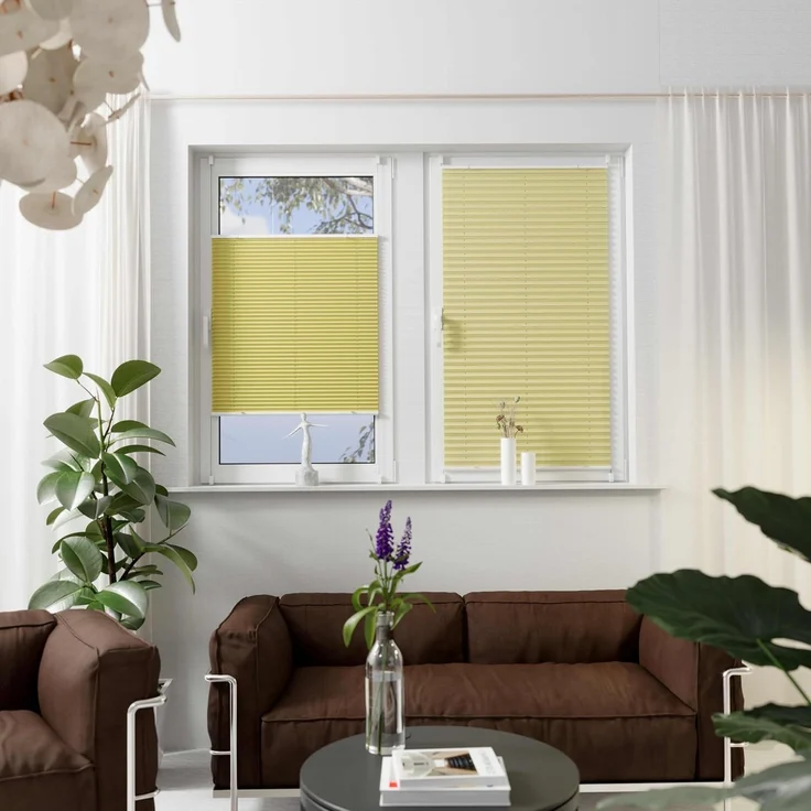 K-home Klemmfix-Plissee Florida Gelb 75x130 cm (B x L) einzigartiges Design mit bezauberndem Lichteffekt – Bild 3