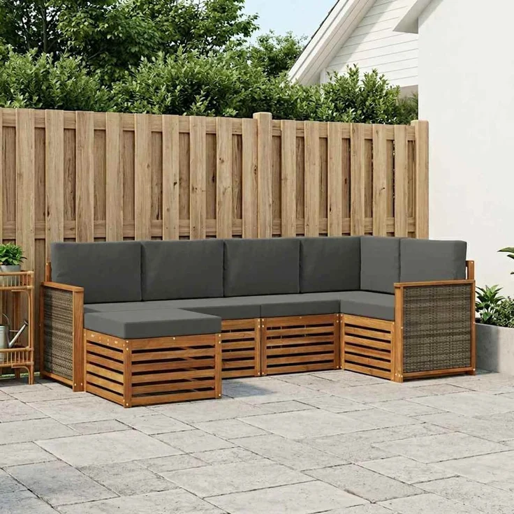 vidaXL Outdoor-Sofagarnitur 6 stk. 5-Sitzer Natur und Anthrazit 3384558 – Bild 1