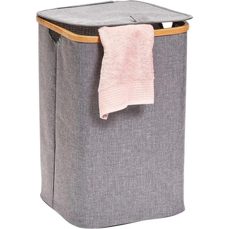 ZELLER PRESENT Wäschesammler Polyester/Bambus 33 x 33 x 50 cm grau
