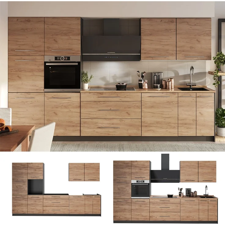 Küchenzeile Fame-Line Goldkraft Eiche/Anthrazit 340 cm, AP Anthrazit Vicco – Bild 4