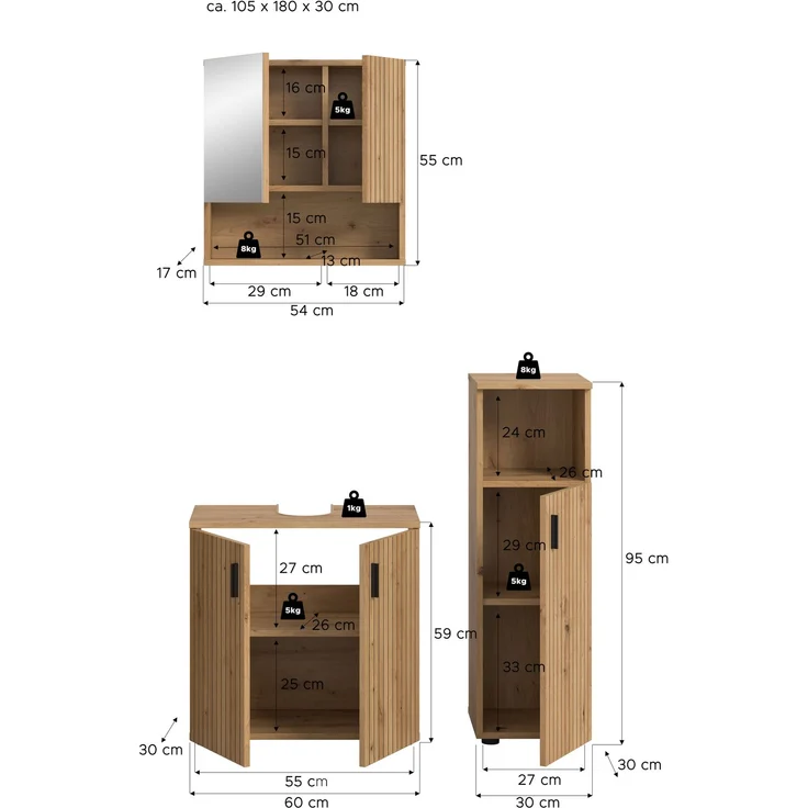 Badkombination B/H/T: 105x180x30 cm in Artisan Oak Nachbildung und -- – Bild 4
