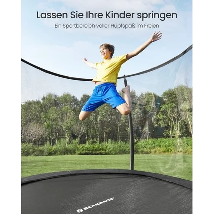 Songmics 'STRDE102B01' Trampolin Ø 305 cm, rundes Gartentrampolin mit Sicherheitsnetz, mit Leiter und gepolsterten Stangen, Sicherheitsabdeckung, sicher, schwarz – Bild 4