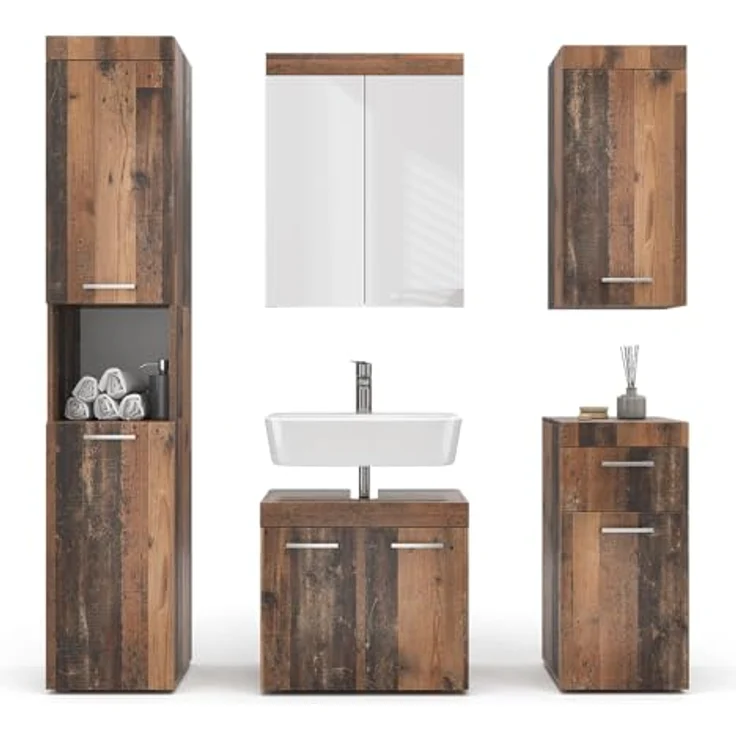 Vichy Badmöbelset Luna, 5-teiliges Oldstyle Badmöbel-Set mit Waschbeckenunterschrank und Spiegelschrank – Bild 7