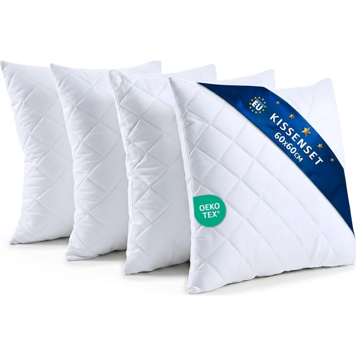Amazinggirl Kopfkissen 60x60 cm - Kissen Allergiker Schlafkissen Polster Pillow Made in EU und Pillows for Sleeping 60x60 Bett Kissens für Schlafen Oeko-Tex Weiß - 4 Stück