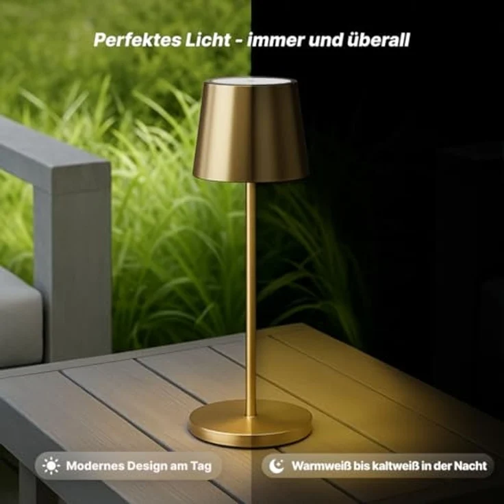 Brilliant Xaana LED-Tischlampe - gebürstetes Messing, Höhenverstellbares Produkt, touch dimmer stufenlos, IP44 spritzwassergeschützt, 37 cm hoch, USB aufladbar, für den Innen- und Außenbereich – Bild 6