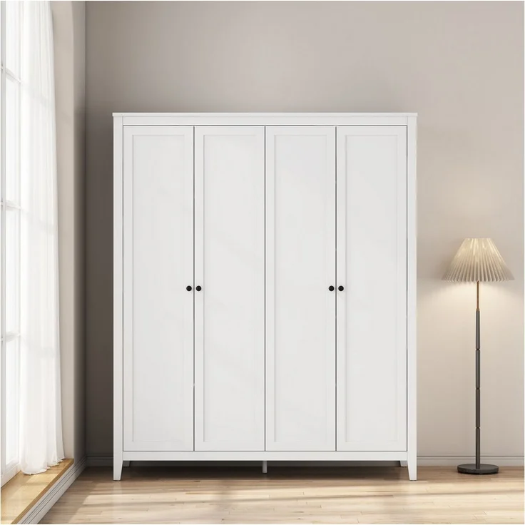 OTTO home Kleiderschrank Borkum Schlafzimmerschrank Garderobe Landhaus Bestseller weiß (schwarze Griffe aus Metall) Schlafzimmerschrank mit 6 Böden und Kleiderstange, 5 Türen – Bild 5