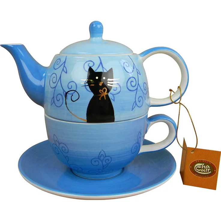 Teekanne Tea for one Keramik Katze Filou mit Goldauflage 0,4 l