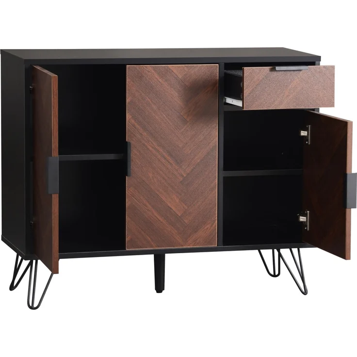 Merax Moderner Aufbewahrungsschrank, Sideboard in Schwarz und Holzoptik mit Schublade und höhenverstellbaren Einlegeböden (90 x 30 x 71,5 cm) – Bild 8