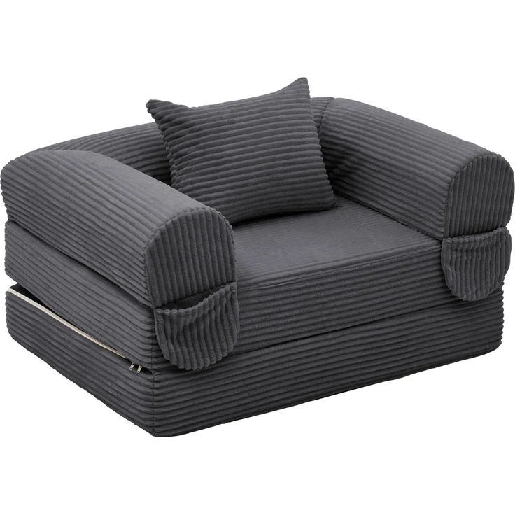 Schlafsessel 120cm×85cm×65cm mit Kissen – 2-in-1 Klappfunktion, Cord-Bezug in Grau, platzsparend und ohne Werkzeug nutzbar – Bild 2