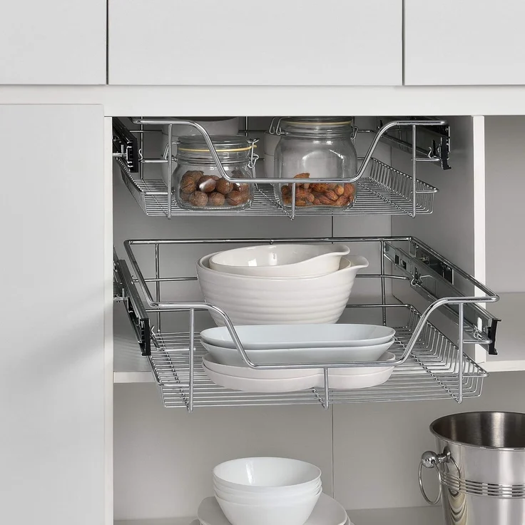 2er-Set Teleskopschublade 47 x 44 x 14 cm Stahl Silber [en. casa] – Bild 2