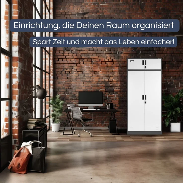 Mehrzweckschrank Metall mit Erweiterung GINA - 185 x 90 x 50 cm Anthrazit-Weiß | Büroschrank Spind Stahlschrank Archivschrank Aktenschrank Metallschrank – Bild 3