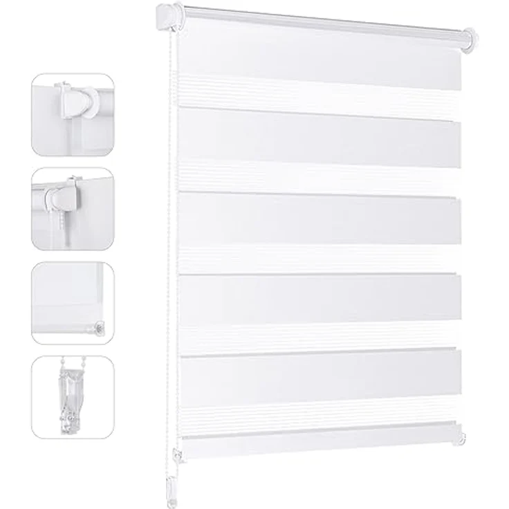 Sekey Doppelrollo Klemmfix ohne Bohren für Fenster 95x100cm | Duo Rollo Jalousie Sonnenschutz Wandmontage Deckenmontage Klemmrollo für Fenster & Tür Weiß – Bild 1