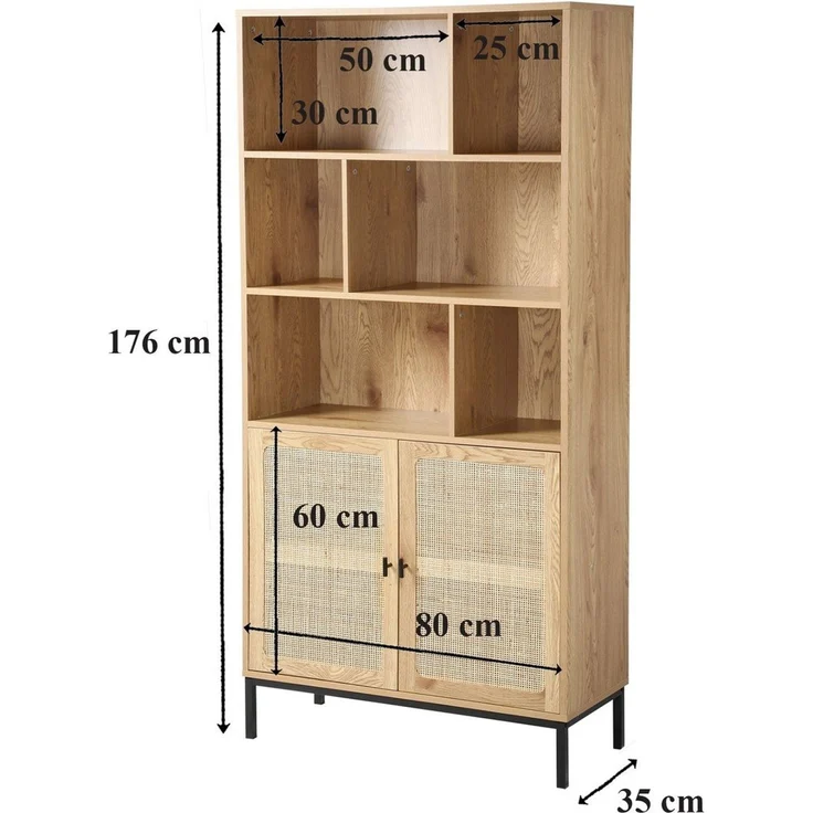 Casâme 'JAYA' Bücherregal mit Stauraum 2 Türen in Holzoptik - L80 x H175 cm - Helles Holz – Bild 6