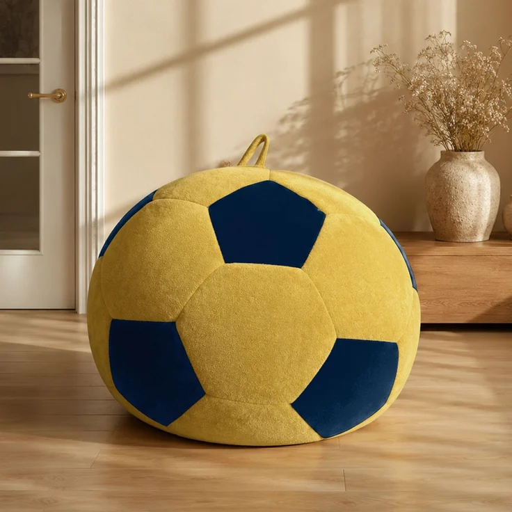Beanbag-Sessel – Fußball-Design mit mehrfarbigen Nähten, 100×100×80 cm, Blau/Gelb – Bild 1