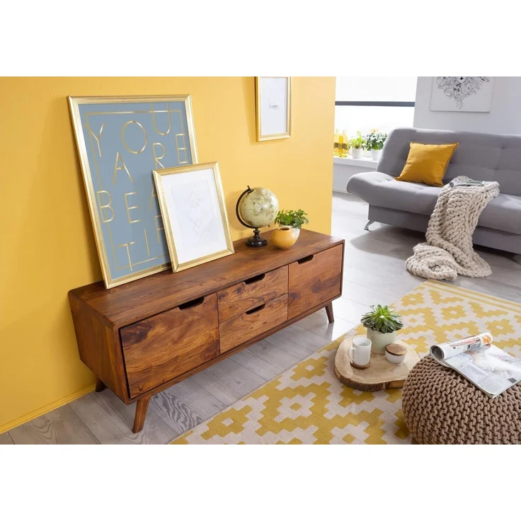 Massivmoebel24 Sideboard (Lowboard Sheesham 134x40x49 walnuss lackiert MALMÖ 2 #102) – Bild 2