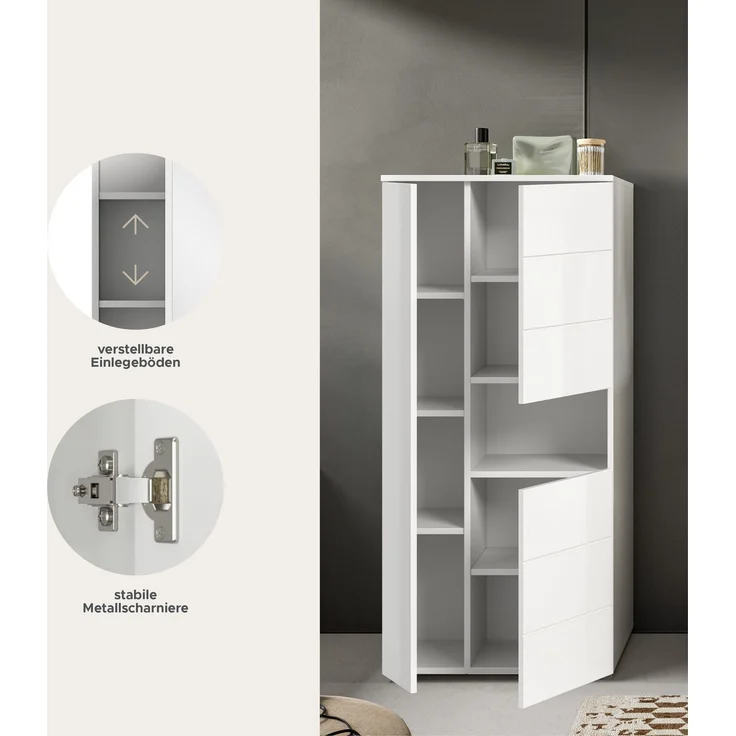 xonox. home Bad Vira X2LA9717 Standschrank Schrank Badschrank in weiß Hochglanz tiefzieh, ca. 60x133x34 cm – Bild 7