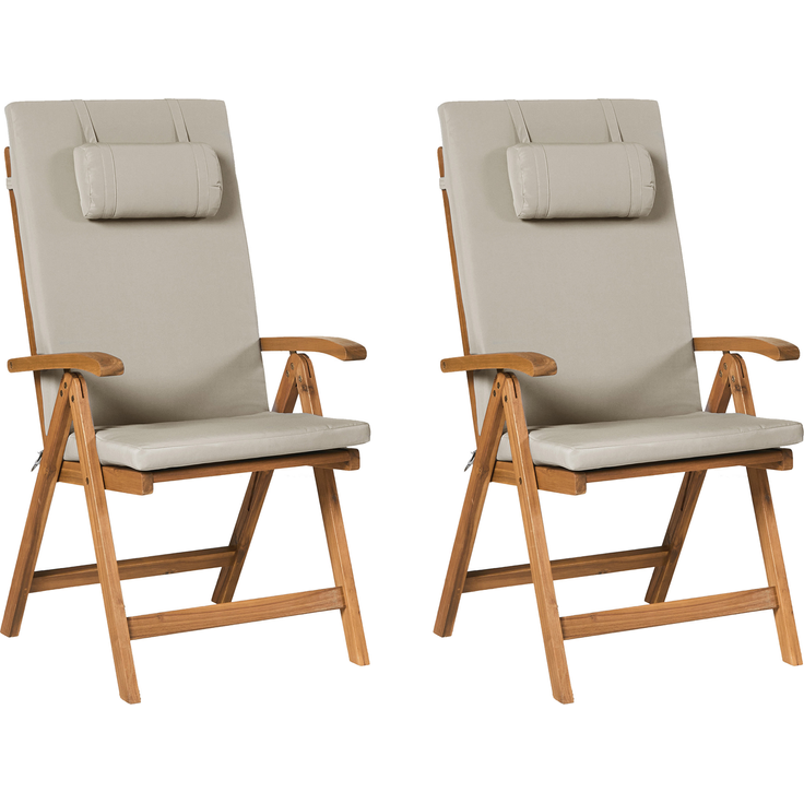 Set mit 2 Stühlen und Sitzkissen JAVA PREMIUM Akazienholz Taupe