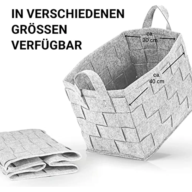 N8WERK Aufbewahrungskorb Filz 40x30x30cm hellgrau mit Henkel – Bild 6