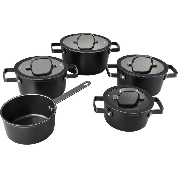 Hanseatic Topf-Set ALU PRO, Aluminium (Set, 9-tlg, Fleischtopf 1x 16 cm / 2x 20 cm / 1x 24 cm, Stielkasserolle 16 cm), mit Griffe aus Edelstahl, Glasdeckel, Induktion