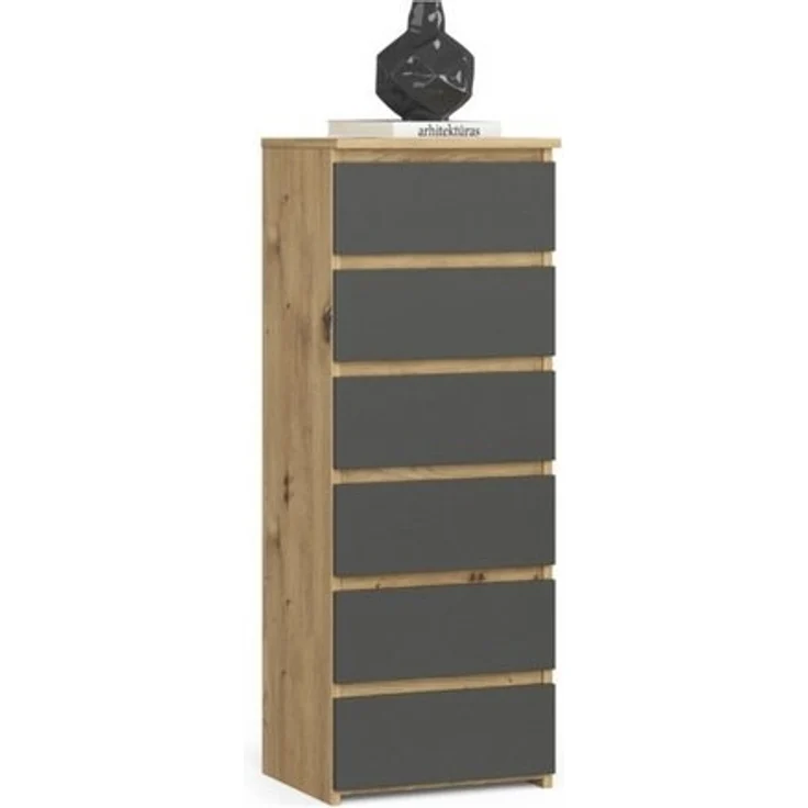 Home Collective Kommode 40 cm breit Holz Highboard Sideboard für Flur Schlafzimmer Wohnzimmer (Mehrzweckschrank Schrank schmal Kommode Schlafzimmer mit Schubladen), Kinderzimmer, 109 cm hoch mit 6 Schubladen Artisan Eiche-graphit – Bild 4