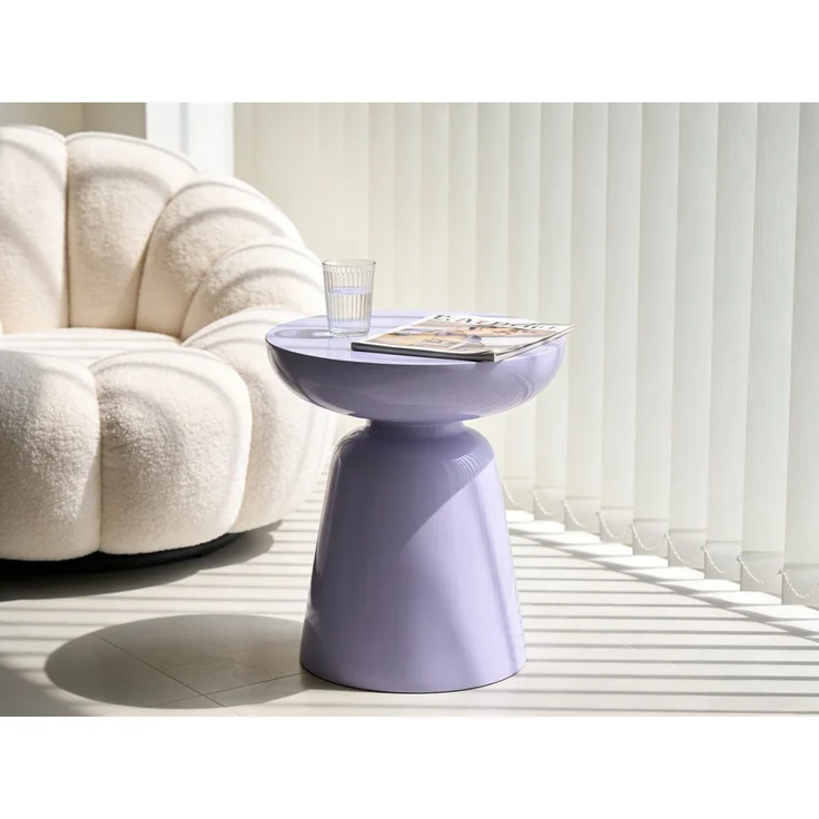 Round Accent Side Table with Bowl Top, Fiberglass with Sticker Finish, Modern Pedestal End Table for Living Room (Purple) – Bild 4