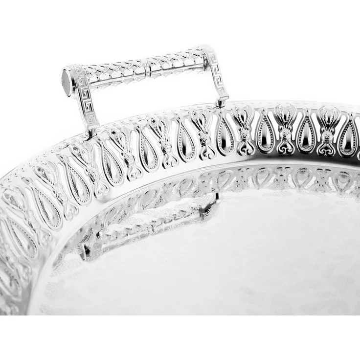 Gemusterte Serviertabletten aus Edelstahl mit eleganten Griffen – Bild 2