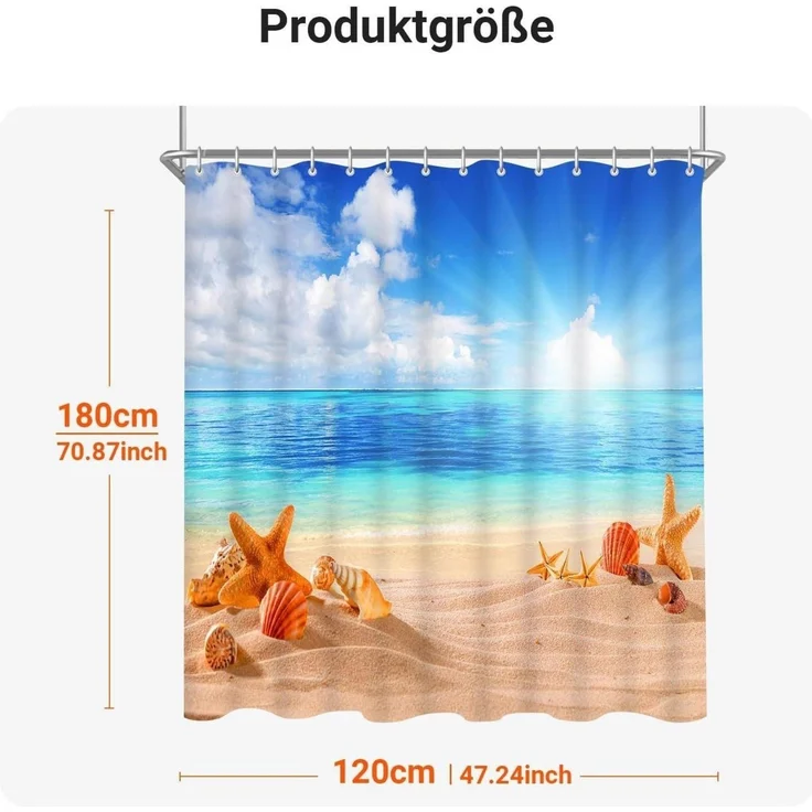 Duschvorhang 180x160cm Sea Blue Beschwerter Saum Antischimmel Textil – Bild 6