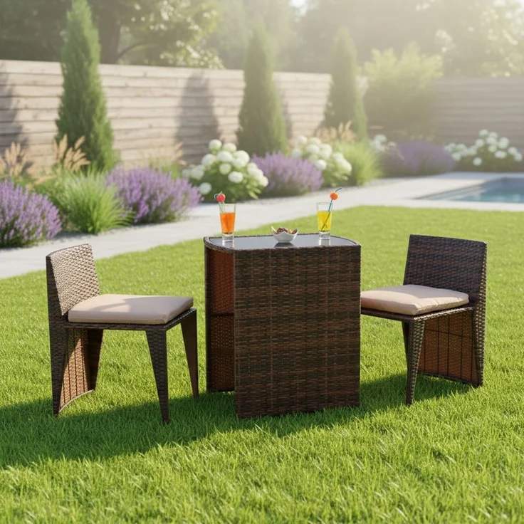 3tlg. Polyrattan Gartenset Sitzgruppe Gartenmöbel Sitzgarnitur Balkon braun – Bild 10