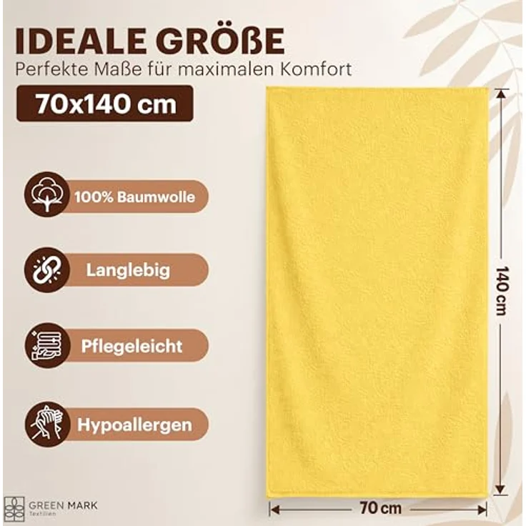 NatureMark 4er Pack Duschtücher, Größe 70x140 cm, Gelb, 100% Baumwolle – Bild 4