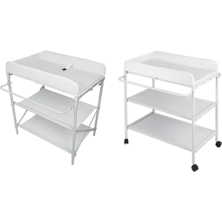 Wasserdichter mobiler Wickeltisch mit Ablagekorb, klappbar, max. Belastbarkeit 50 kg, Wickeltisch für Babys mit Badewanne, mit 4 360° geräuschlosen Rädern,84 x 72 x 90 cm (Weiß) – Bild 10