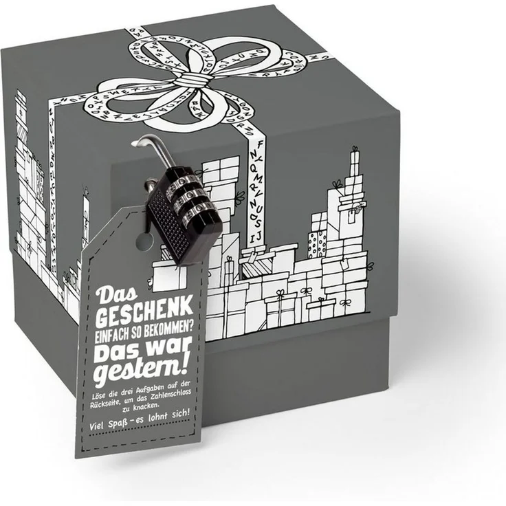 SURPRISA Geschenkbox Rätzel Geschenkbox, Geldgeschenk Verpackung & Gutschein Geschenk Box (inkl. 3-stelligem Zahlenschloss), Geschenkkarton Geschenkrätsel, 12,5 x 12,5 x 12,5 cm, grau – Bild 5