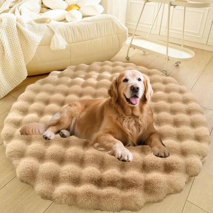 1 Stück – Runder Teppich, flauschige Haustiermatte, rutschfest, weich, 40 cm, Khaki