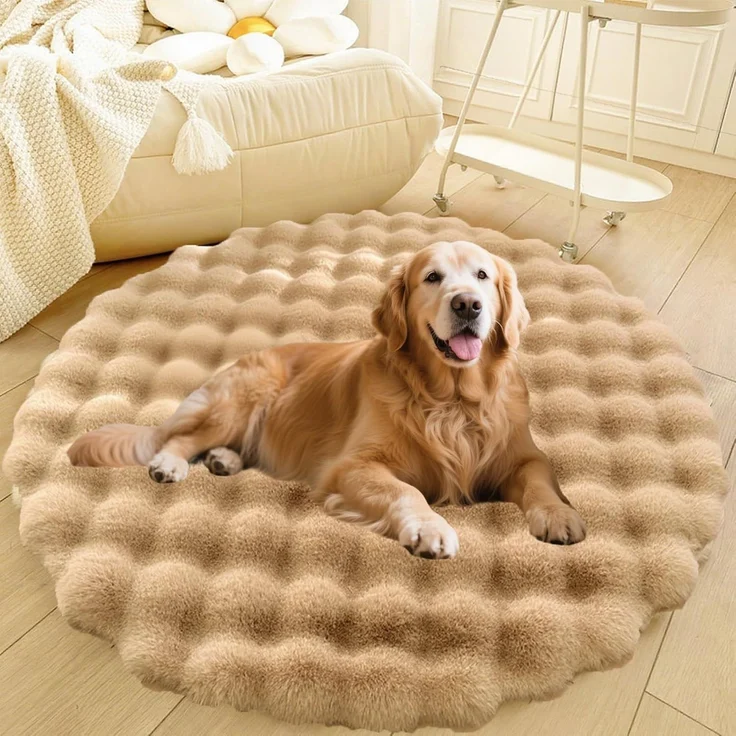 1 Stück – Runder Teppich, flauschige Haustiermatte, rutschfest, weich, 40 cm, Khaki – Bild 1