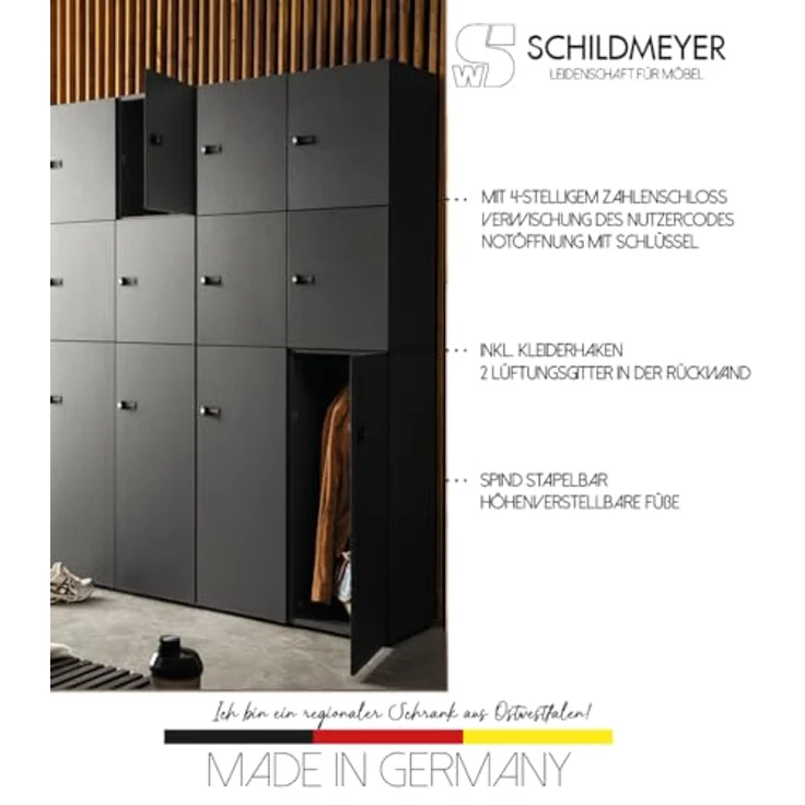 Schildmeyer Locked Spind Schrank Dial 159258 mit Zahlenschloss, Holzwerkstoff, anthrazit, 2 Türen – Bild 8