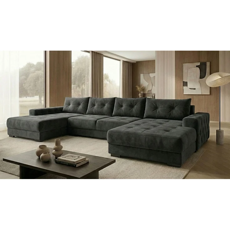 Ecksofa MODENA 320 cm x 185 cm – Stoff: CASABLANCA Graphit 15 Farbe: Dunkelgrau – Bild 2