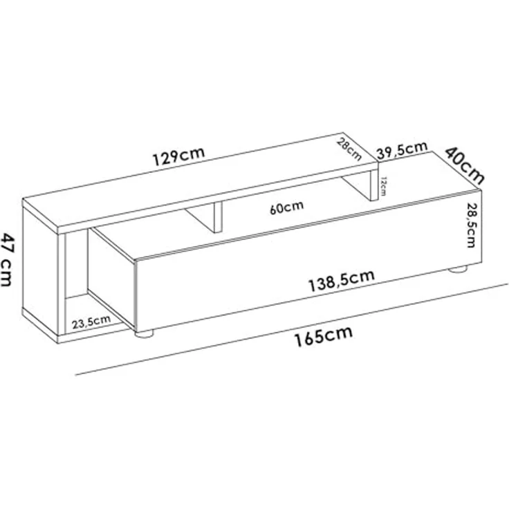 Dmora - TV-Ständer Maiella, niedriges Sideboard für Wohnzimmer, Sideboard für Wohnzimmer für Fernseher, 165 x 40 x 47 cm, Eiche Nodes und Anthrazit – Bild 3