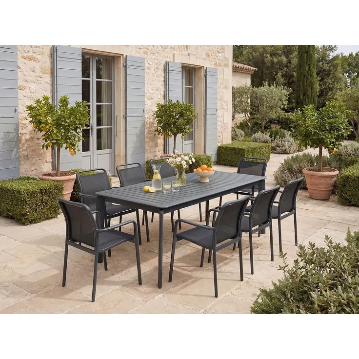 Vente-unique - VELYRA Gartenessgruppe Metall Grau - B 60 cm100 cm x H 85 cm75 cm x L 57 cm205 cm286,5 cm