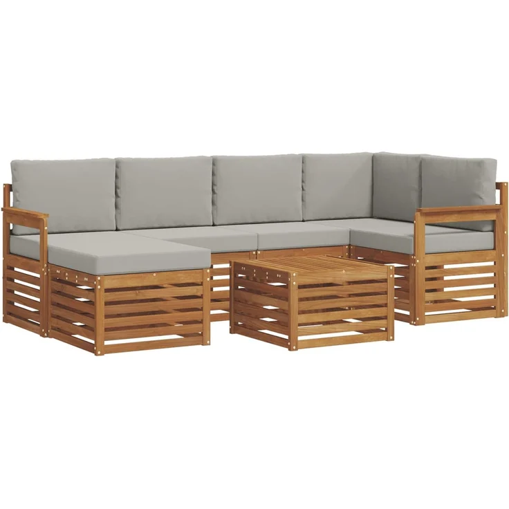 vidaXL Outdoor-Sofagarnitur 7 stk. 5-Sitzer Natur und Hellgrau 3375116 – Bild 2