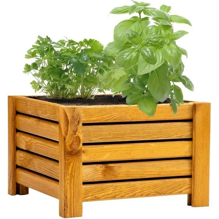 BooGardi Pflanzkübel Blumenkasten Holz mit Vlies (1 St, Hellbraun Klein), 2 Größen Pflanzkasten Blumentopf Balkon Terrasse – Bild 3