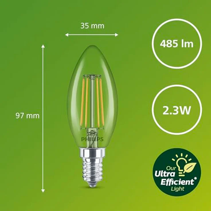 Philips E14 LED-Leuchtmittel, Kerzenform 2,3 W, 485 lm, klar, dimmbar, EyeComfort Qualität – Bild 3