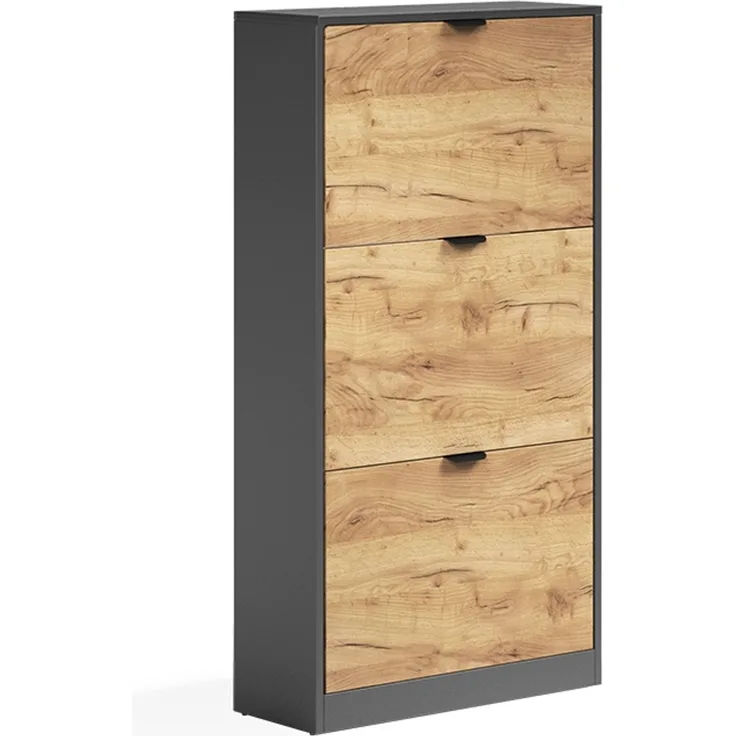 Schuhkipper Gizmo Goldkraft Eiche/Anthrazit 59x112 cm mit 3 Fächern Vicco