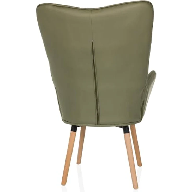 hjh LIVING Ohrensessel in Velour-Optik HAVENIO I Sessel für Wohnzimmer Schlafzimmer, Polsterstuhl mit Holzbeinen, Stoff Olivgrün – Bild 8